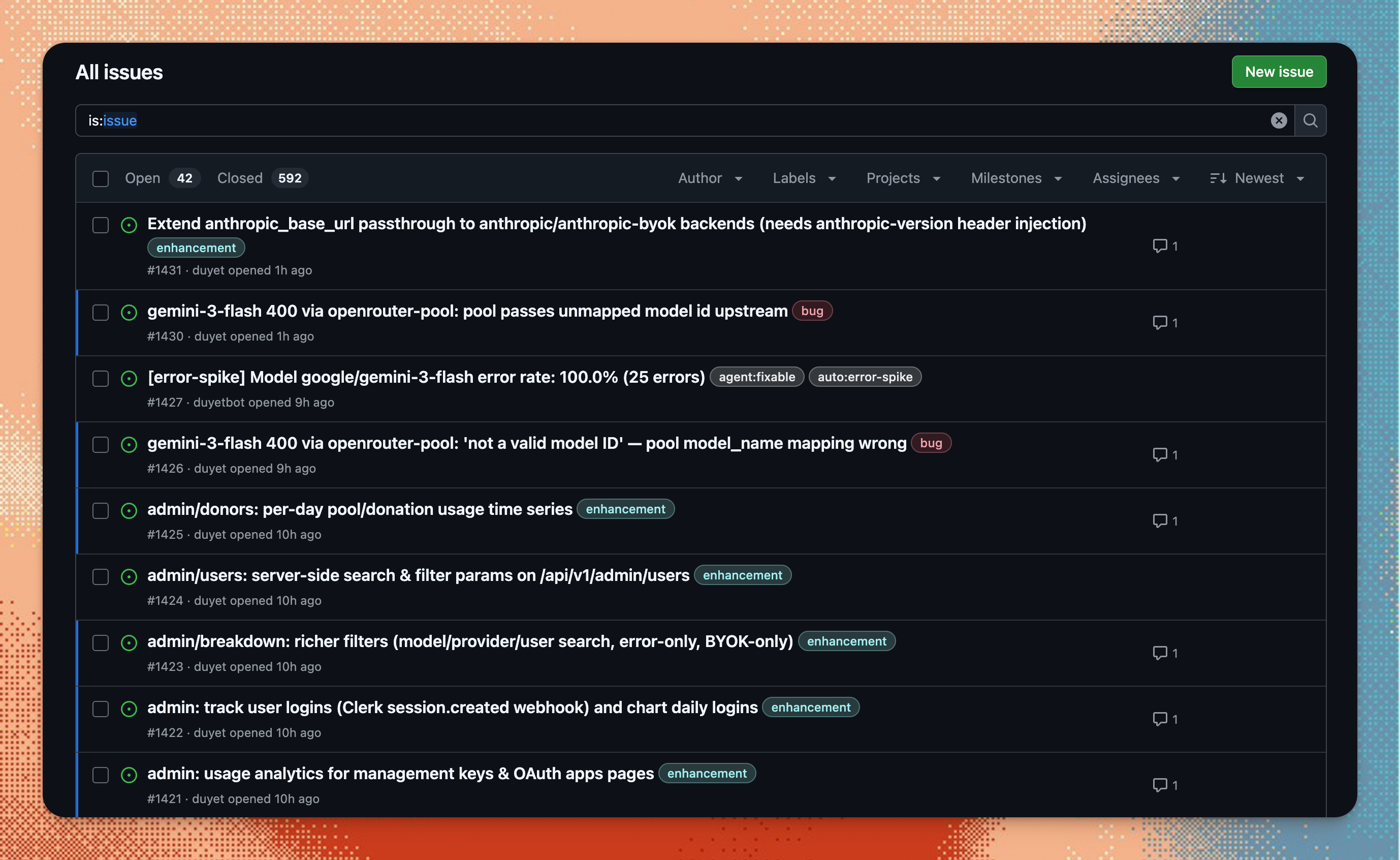 GitHub issues tracking