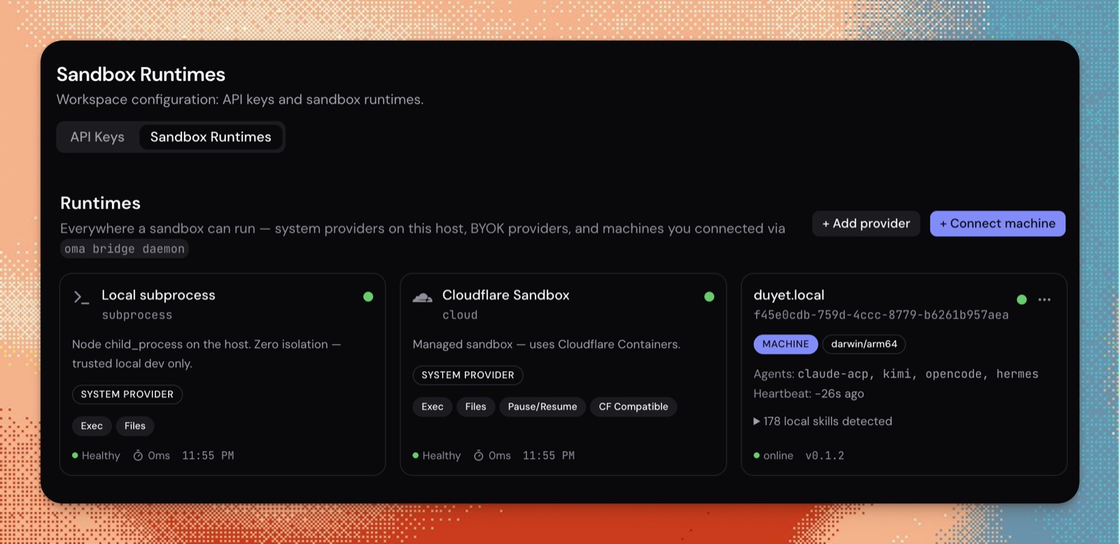The Sandbox Runtime page — every backend behind one SandboxExecutor interface